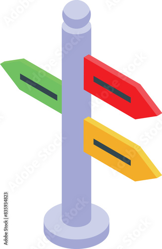 3d isometric illustration of a direction signpost with colorful arrows on a white background