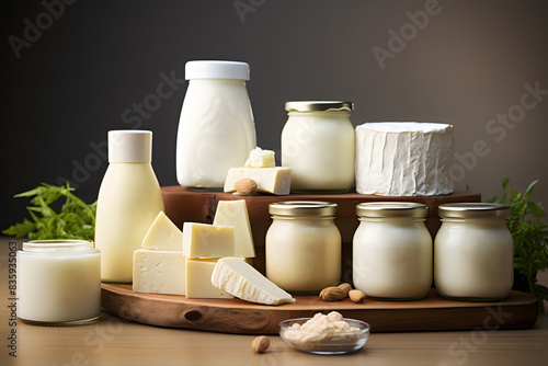dairy products on a wooden table