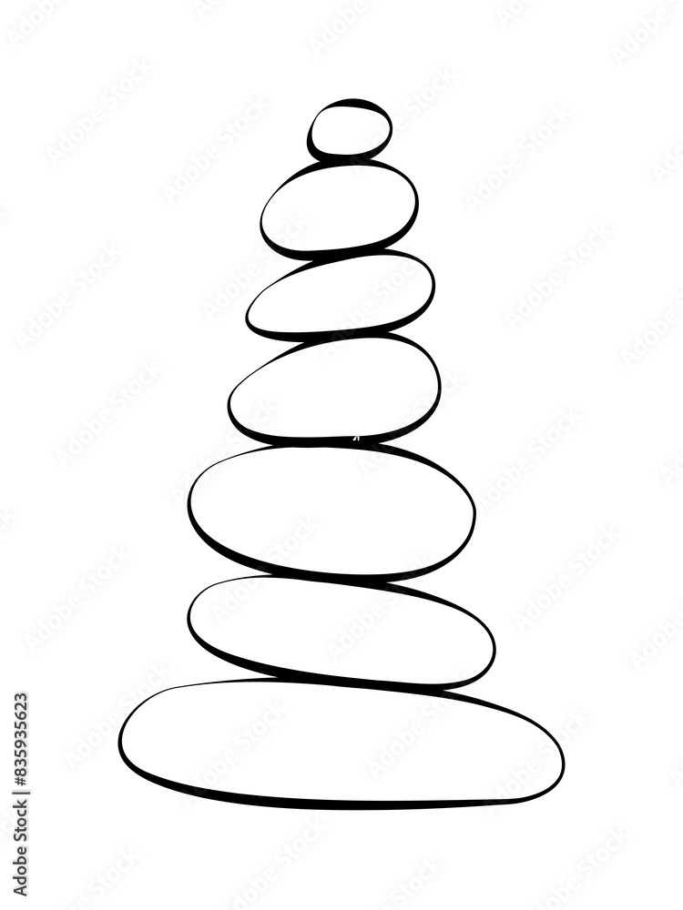 Balance stone pyramid silhouette. Pebble harmony tower in white color. Zen, meditation, relaxing or tranquility vector concept isolated on white background Balance stone pyramid silhouette. Pebble harmony tower in white color. Zen, meditation, relaxing or tranquility vector concept isolated on white background