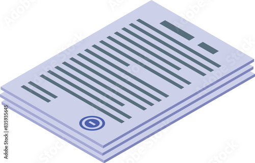 Isometric illustration of a neat stack of documents with a blue approval stamp on top