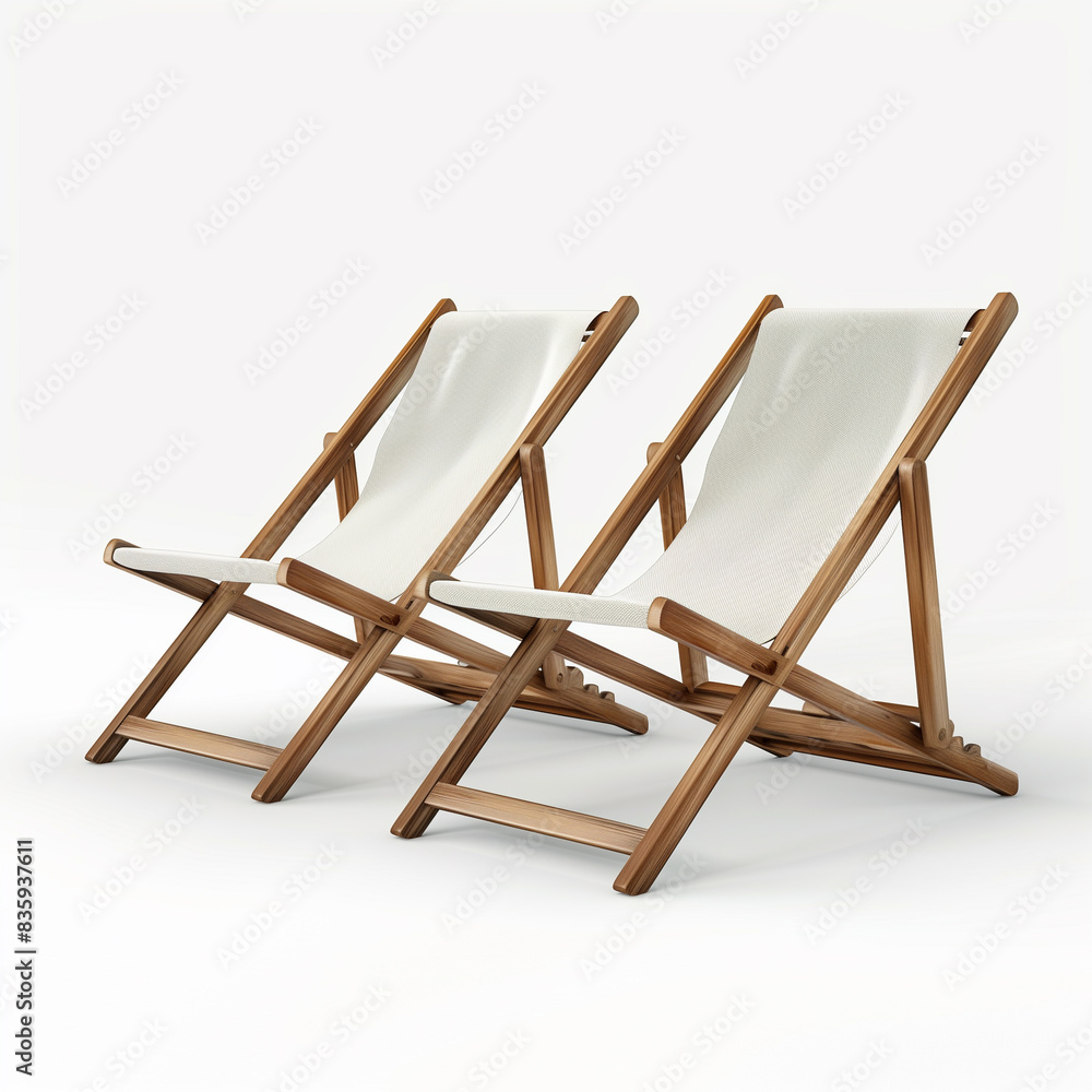 Elegant Wooden Deck Chair with White Canvas Seats, Perfect for Outdoor Relaxation in Garden, Patio, or Beach, Minimalist Decor, Wall Art, Poster Elegant Wooden Deck Chair with White Canvas Seats, Perfect for Outdoor Relaxation in Garden, Patio, or Beach, Minimalist Decor, Wall Art, Poster