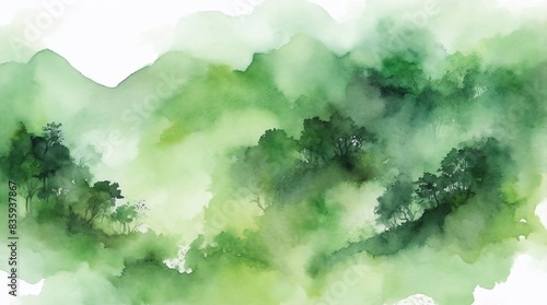 abstract green watercolor background, landscape painting © Jan