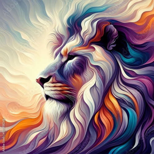 Artistic poster of a colorful abstract lion's head - Square Christian poster with an illustration representing Yeshua, the Lion of Judah