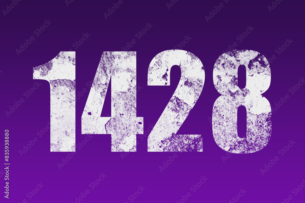 flat white grunge number of 1428 on purple background. flat white grunge number of 1428 on purple background.
