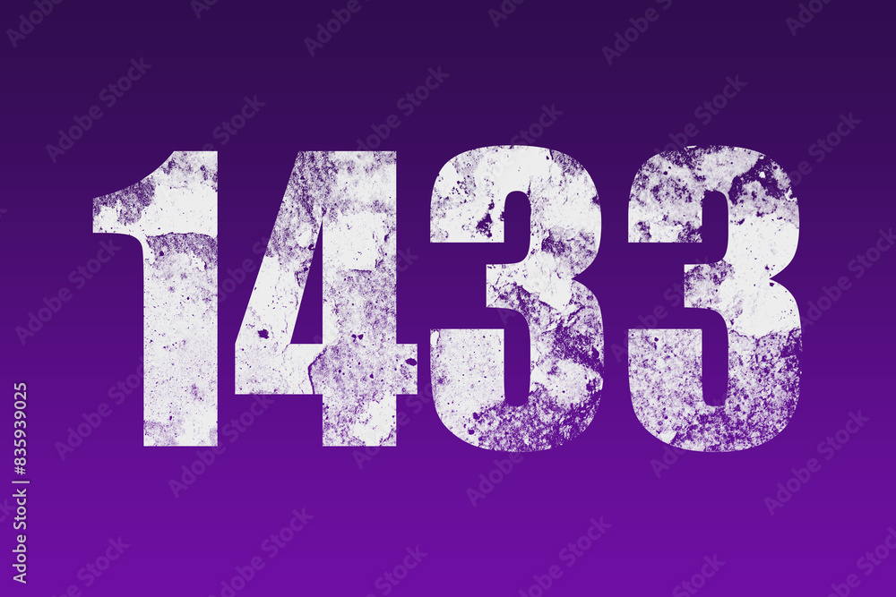 flat white grunge number of 1433 on purple background. flat white grunge number of 1433 on purple background.
