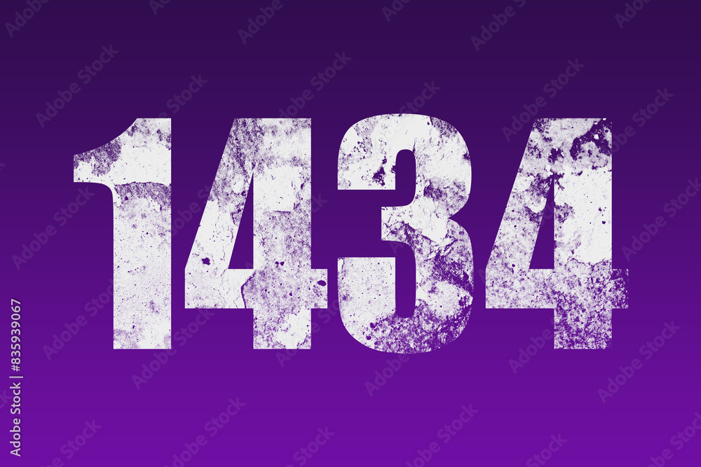 flat white grunge number of 1434 on purple background. flat white grunge number of 1434 on purple background.