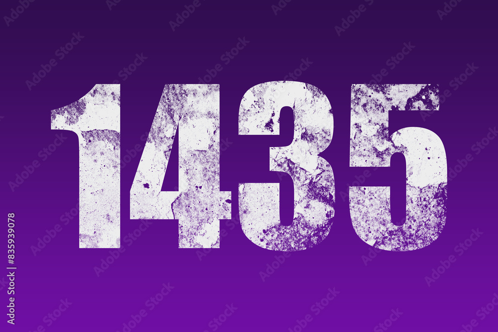 flat white grunge number of 1435 on purple background. flat white grunge number of 1435 on purple background.
