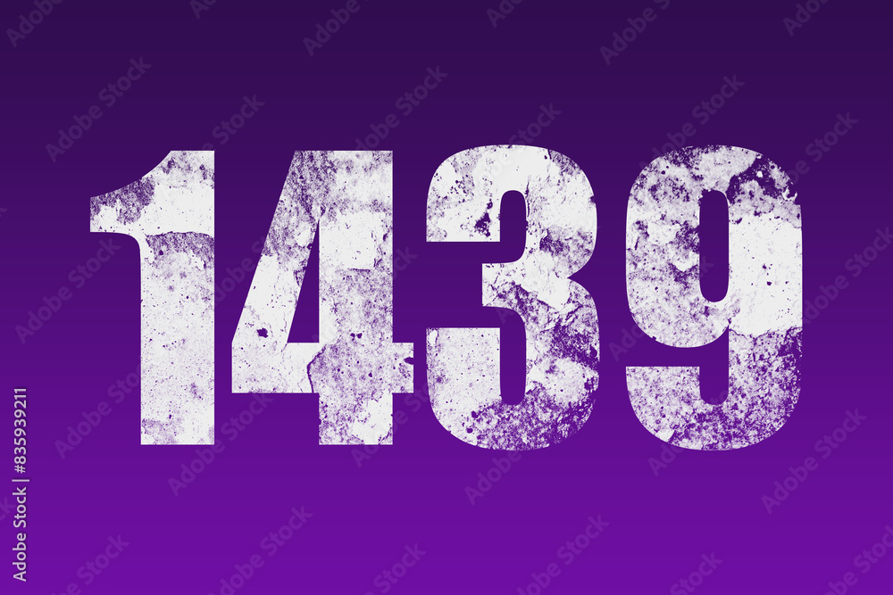 flat white grunge number of 1439 on purple background. flat white grunge number of 1439 on purple background.