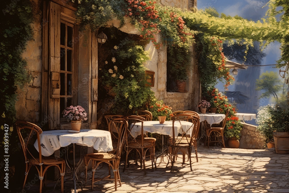Cafe Terrace in Provence: Coffee and croissants on a charming terrace in the French countryside. Cafe Terrace in Provence: Coffee and croissants on a charming terrace in the French countryside.