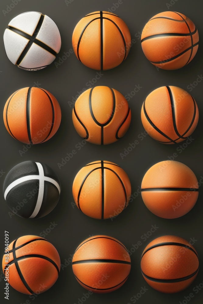 A variety of basketballs with different designs and textures A variety of basketballs with different designs and textures