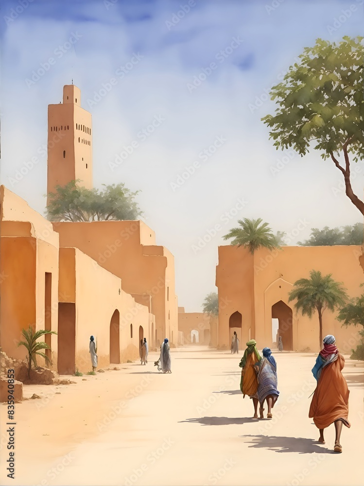 Φωτογραφία N’Djamena city Chad Country Landscape Watercolor Illustration Art