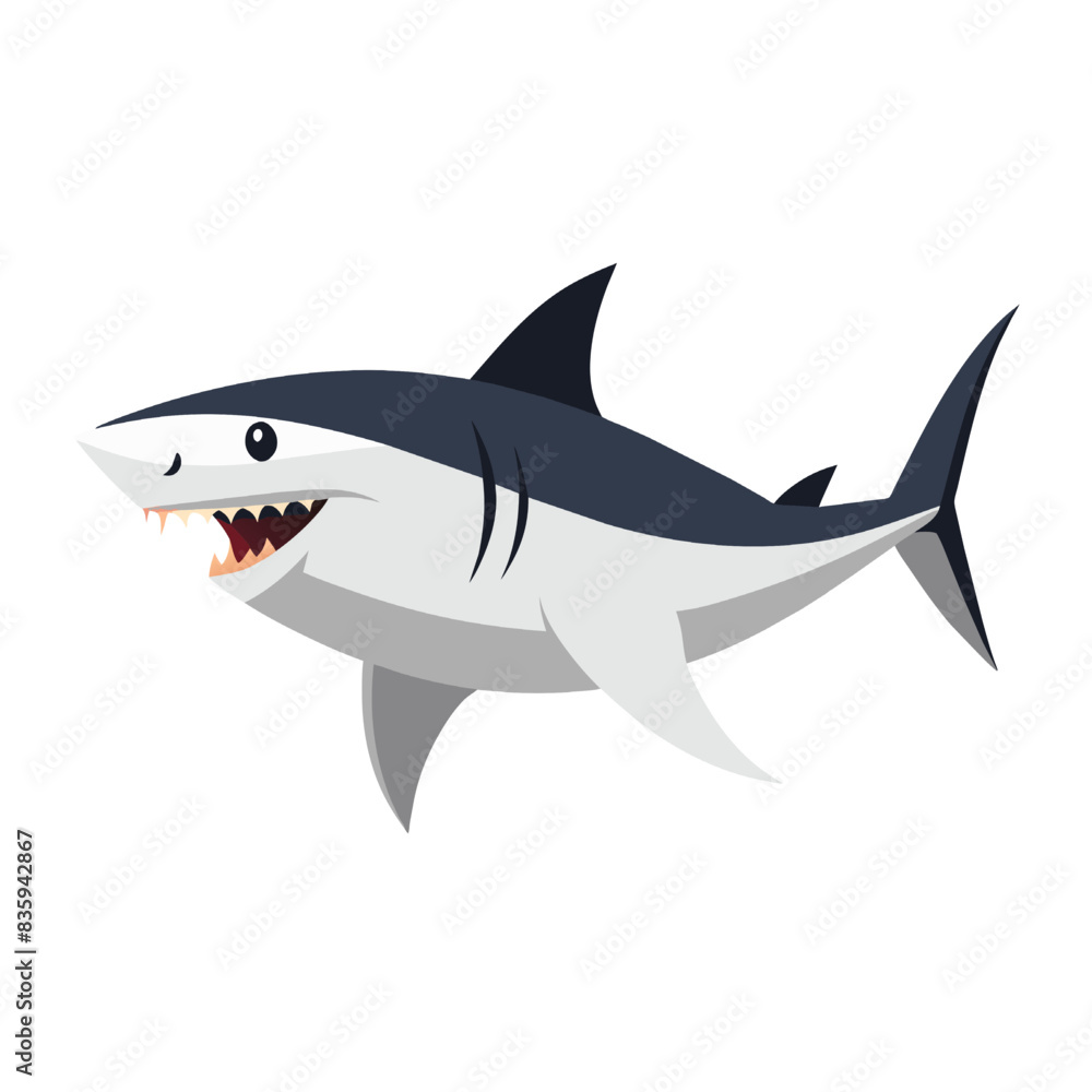 Obraz premium Isolated white vector cartoon shark swimming