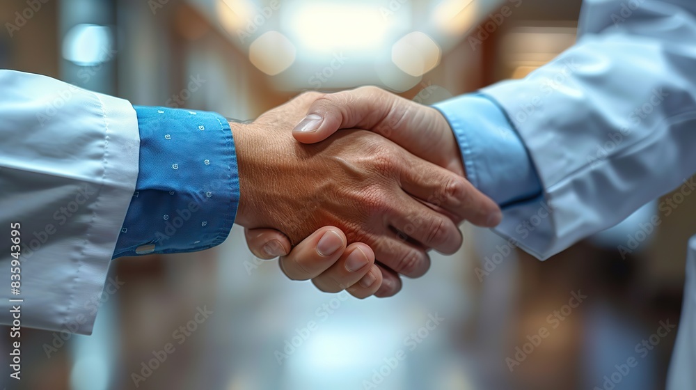handshake a doctor makes a sales call to a hospital and shakes hands to close the deal.illustration handshake a doctor makes a sales call to a hospital and shakes hands to close the deal.illustration
