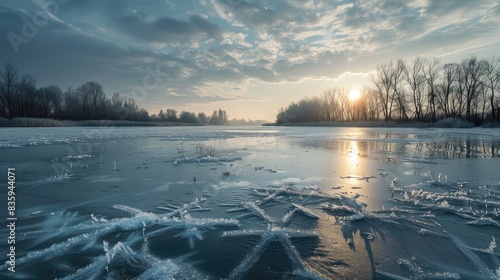 Fototapeta Naklejka Na Ścianę i Meble -  Fragile ice covering a frozen lake