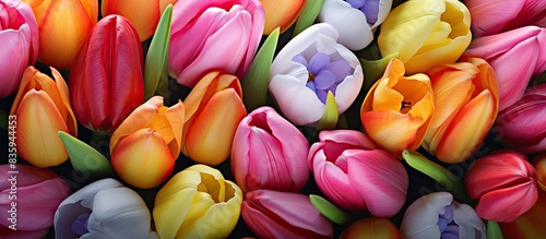 Tulips floral background. Creative banner. Copyspace image