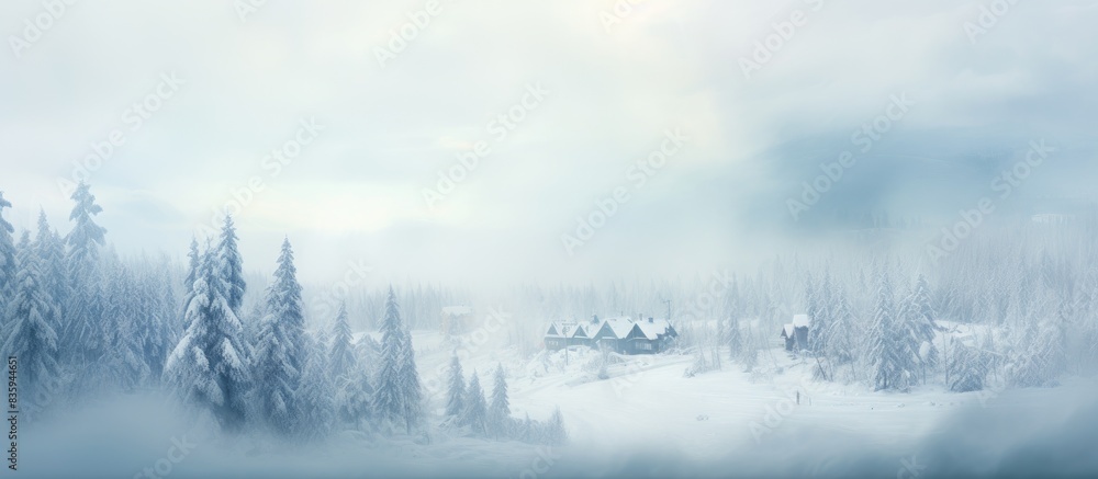 Snow storm over the town and forest. Creative banner. Copyspace image Snow storm over the town and forest. Creative banner. Copyspace image
