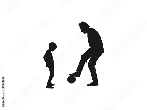 Grandparents playing football silhouettes vector. Grandfather, old man playing football with his grandson, teenage boy. Grandparents spending time with their grandchildren. on white background.