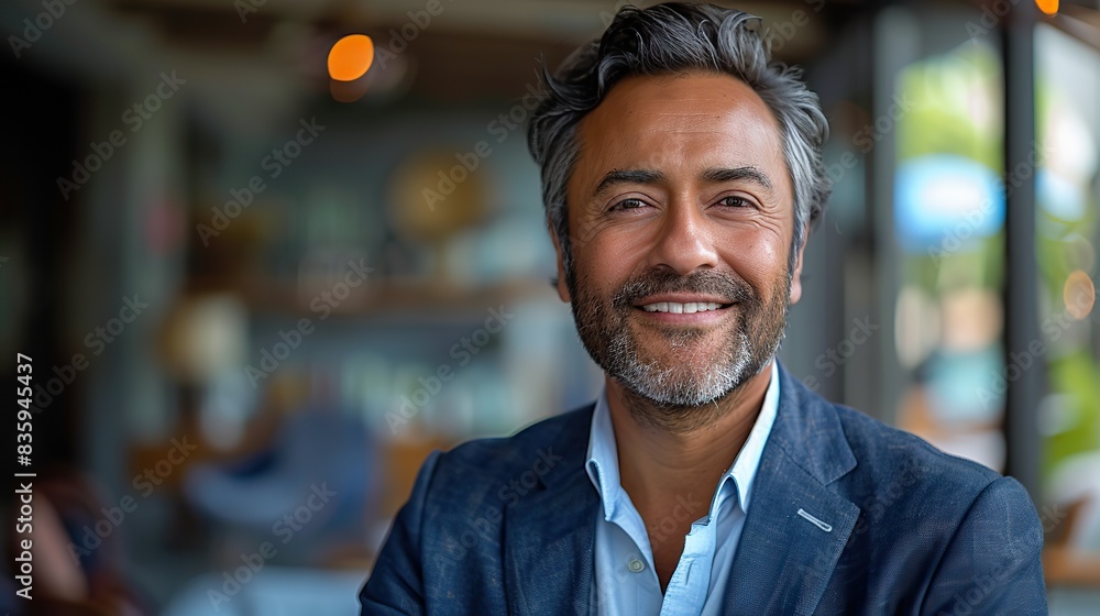 Obraz premium portrait face or happy ceo in a meeting with a smile success or pride as a businessman with growth mindset leadership mentor or indian senior manager. stock image
