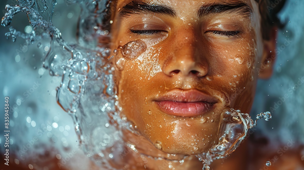 cleaning with a handsome young male splashing his skin for beauty. stock image cleaning with a handsome young male splashing his skin for beauty. stock image