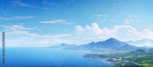 Bue sky mountains and amazing view on seascape. Creative banner. Copyspace image