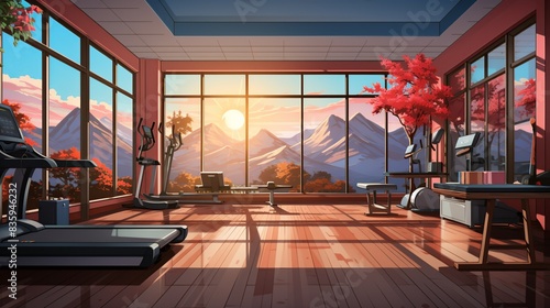 Wellness amenities such as onsite gyms or meditation rooms, promoting work-life balance and stress relief. Painting Illustration style, Minimal and Simple,
