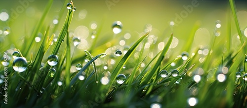 wonderful dew on grass in the morning and shine like crystal. Creative banner. Copyspace image