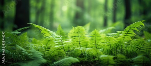Green fern in the summer in the forest. Creative banner. Copyspace image photo