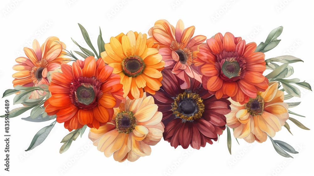 Bunch of vibrant gerbera flowers placed on white table Bunch of vibrant gerbera flowers placed on white table