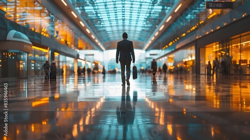 Businessperson Rushing Through Busy International Airport Terminal