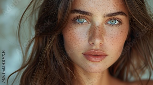 Wallpaper Mural beautiful brunette with brown lipstick on her lips pretty girl with long brown hair closeup portrait of a brunette young woman .stock photo Torontodigital.ca