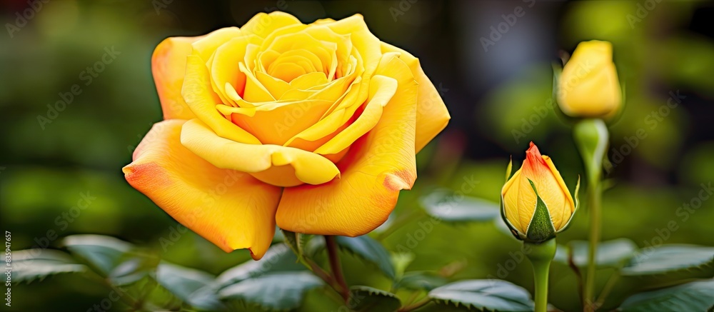 Yellow rose in the garden. Creative banner. Copyspace image Yellow rose in the garden. Creative banner. Copyspace image