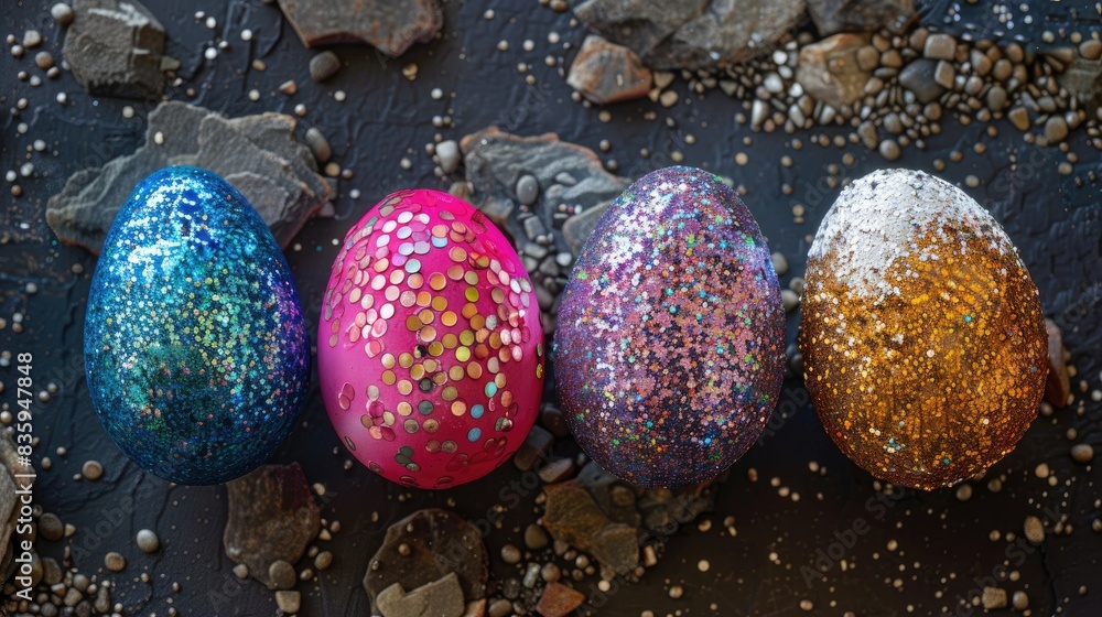 Obraz premium Easter eggs embellished with shiny glitter