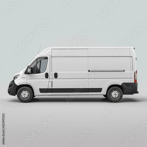 White Delivery Van  Side Profile  Perfect for Cargo Transport  Logistics  and Business Branding  Blank Background  Mockup