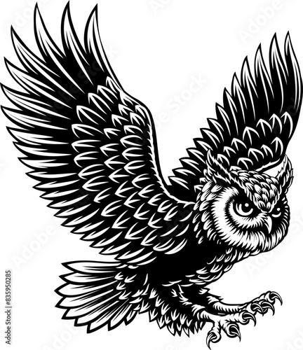 An owl mascot bird with win...