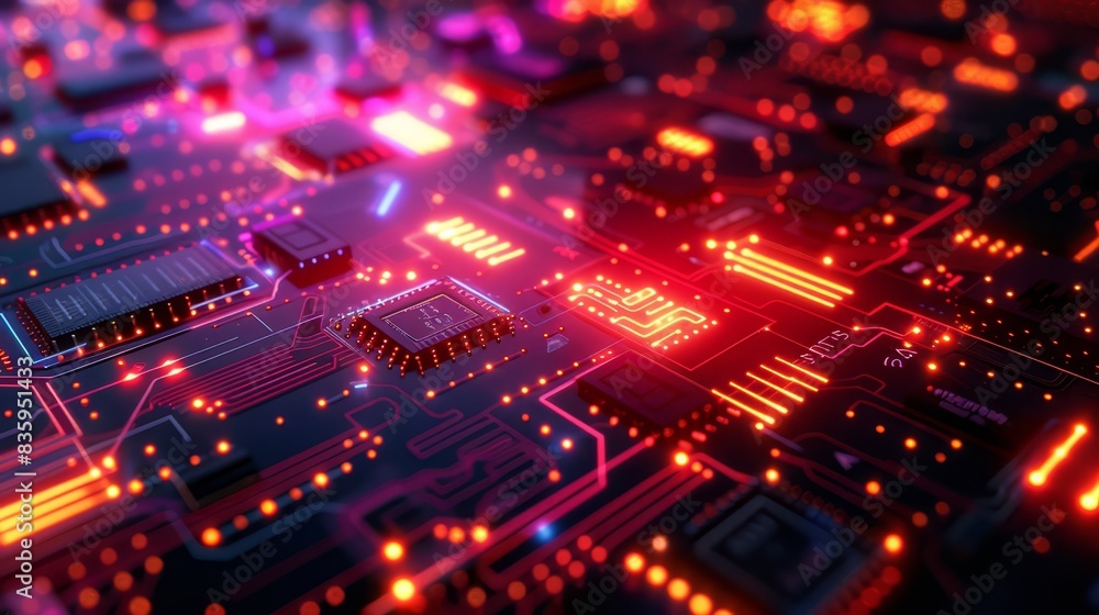 Futuristic circuit design with vibrant lights and copy space, Futuristic circuit design with vibrant lights and copy space,