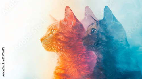 Foster cat programs, volunteer stories, colorful and vibrant, Double exposure silhouette with foster cats and homes