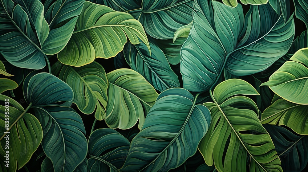 Intricate patterns of veins on a vibrant green leaf, showcasing the mesmerizing complexity of botanical design. Painting Illustration style, Minimal and Simple, Intricate patterns of veins on a vibrant green leaf, showcasing the mesmerizing complexity of botanical design. Painting Illustration style, Minimal and Simple,