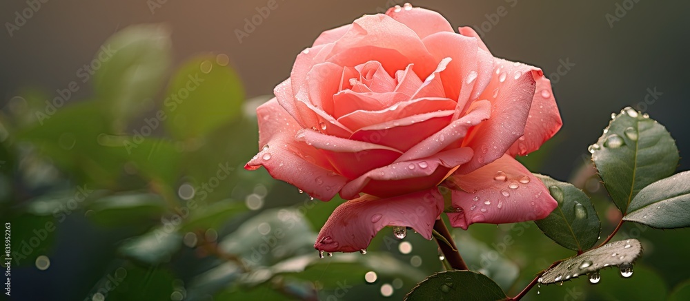 Water drops on roses with a depth of sharpness different Rose on the Branch in the Garden soft focus. Creative banner. Copyspace image Water drops on roses with a depth of sharpness different Rose on the Branch in the Garden soft focus. Creative banner. Copyspace image