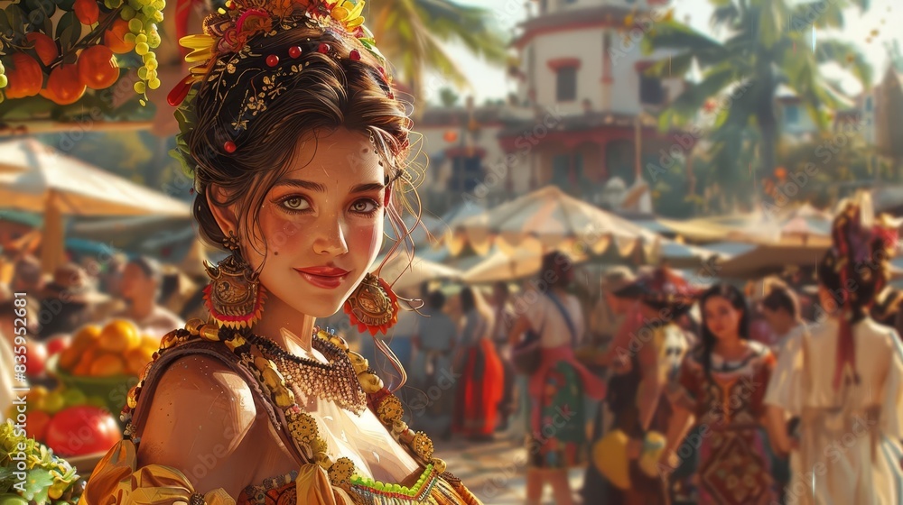 Obraz premium Heritage Honoring event, national cultural heritage, folk art displays, local cuisine demonstrations, vibrant atmosphere, realistic illustration