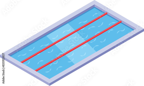 Isometric swimming pool illustration with lanes, dividers, and clear blue water vector graphic design for summer leisure and aquatic sports recreation