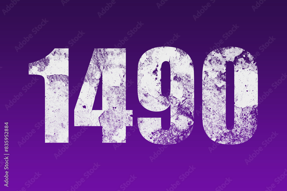 flat white grunge number of 1490 on purple background. flat white grunge number of 1490 on purple background.