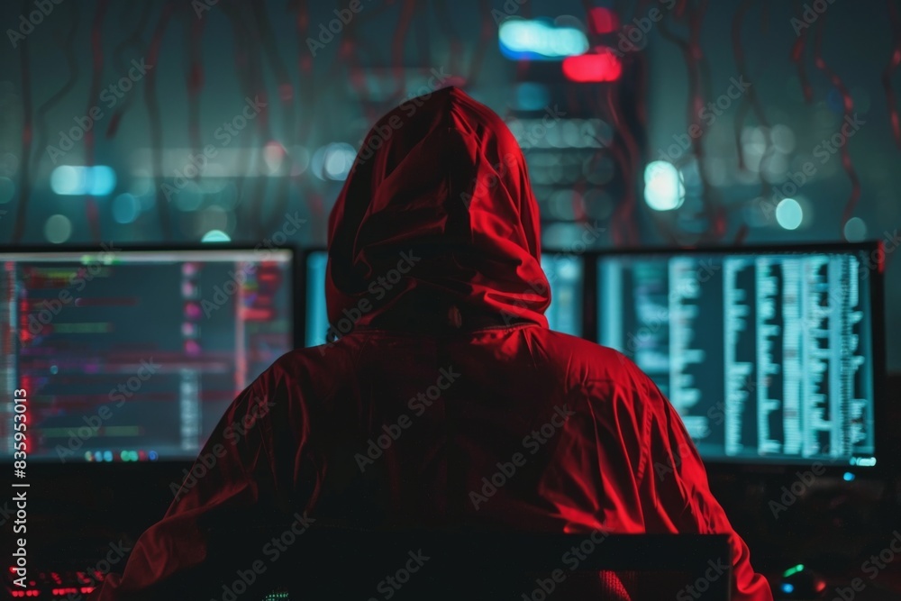 Hacker coding virus ransomware using computers. Cyber attack, system breaking and malware concept Hacker coding virus ransomware using computers. Cyber attack, system breaking and malware concept