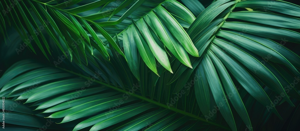 Tropical palm leaves vivid colored greenery Creative layout toned image filter close up. Creative banner. Copyspace image Tropical palm leaves vivid colored greenery Creative layout toned image filter close up. Creative banner. Copyspace image