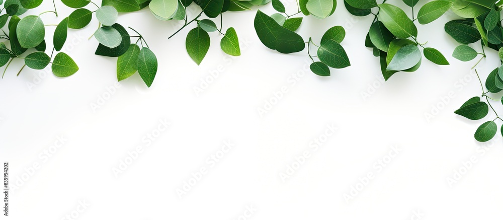 Green leaves on a white background. Creative banner. Copyspace image Green leaves on a white background. Creative banner. Copyspace image