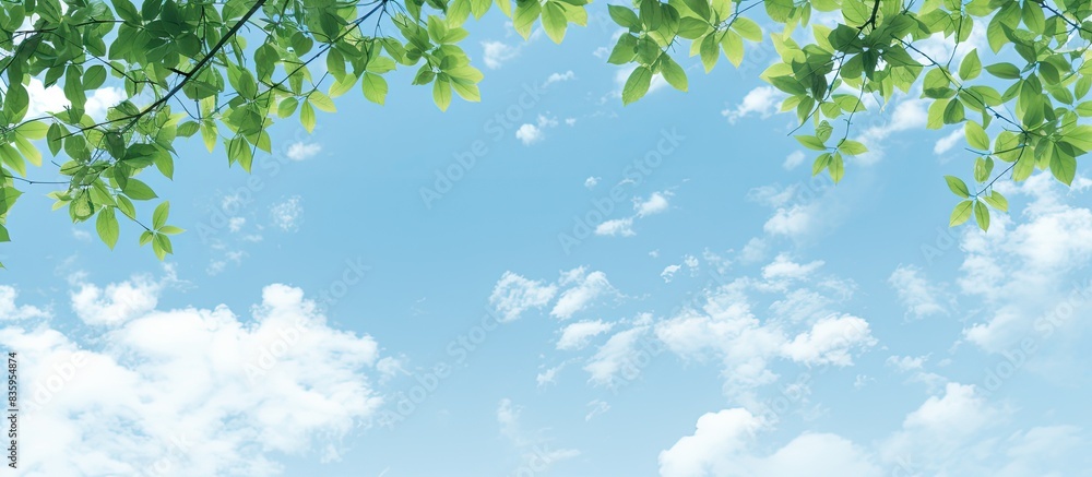 Leaves behind a tree of sky background. Creative banner. Copyspace image Leaves behind a tree of sky background. Creative banner. Copyspace image