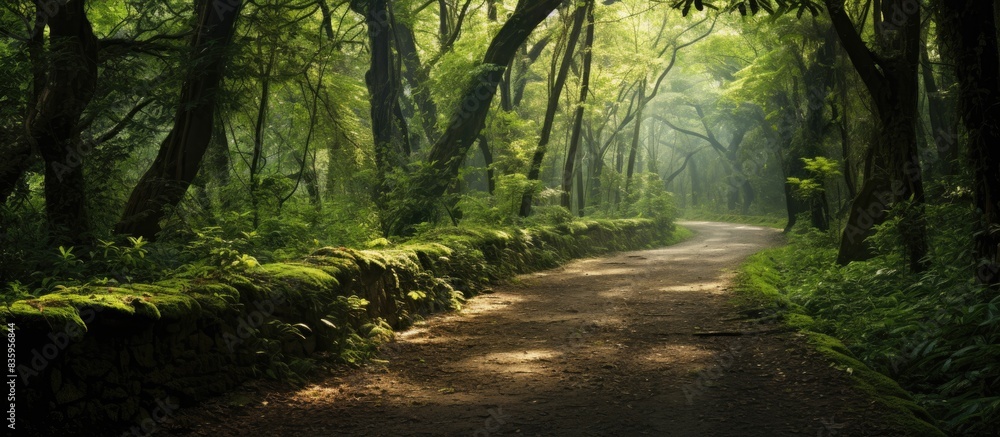 Obraz premium Pathway in a beautiful forest. Creative banner. Copyspace image