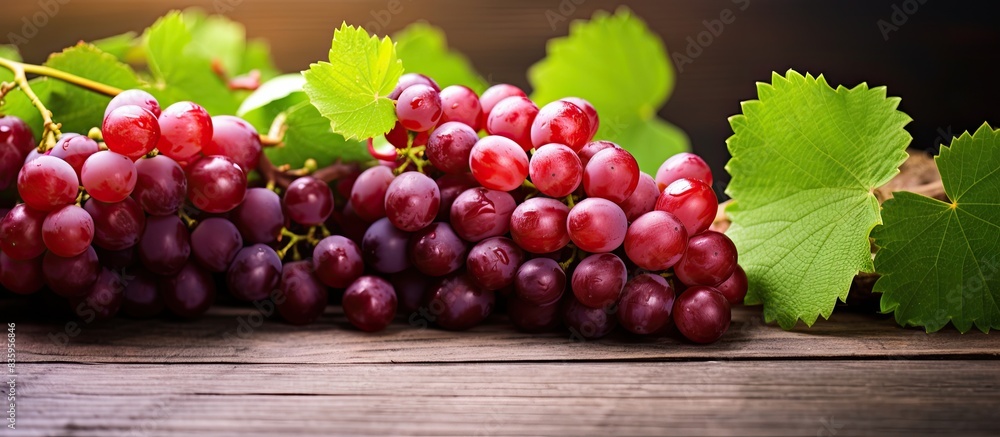 Red Grapes with Green Leaves on the Vine. Creative banner. Copyspace image Red Grapes with Green Leaves on the Vine. Creative banner. Copyspace image
