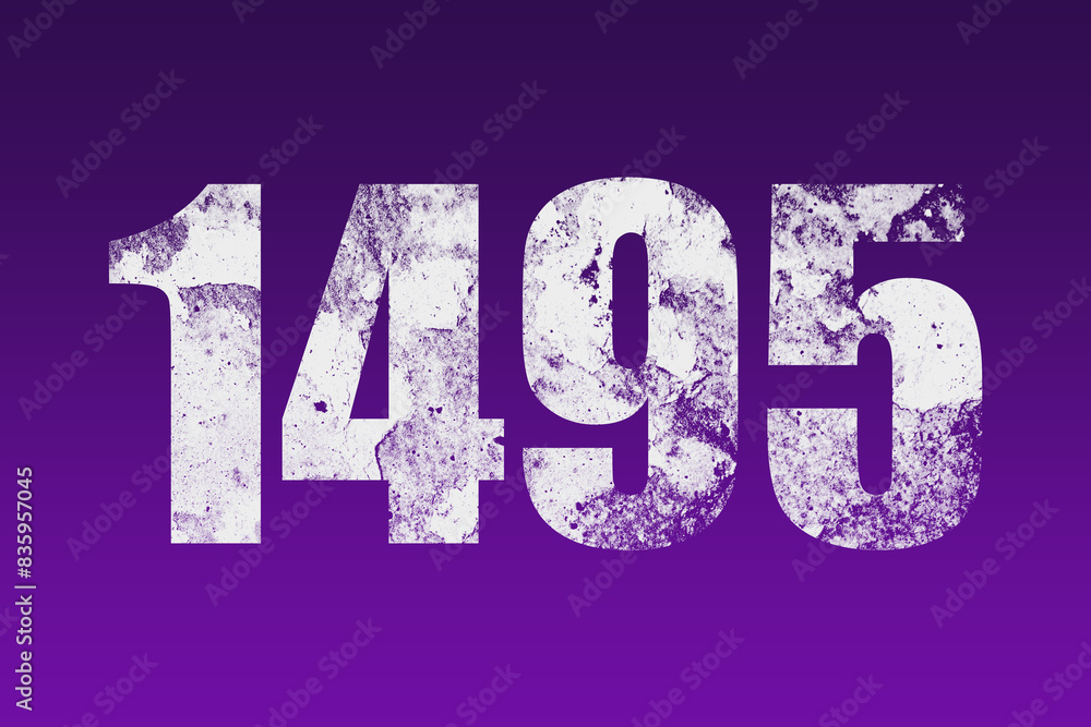 flat white grunge number of 1495 on purple background. flat white grunge number of 1495 on purple background.