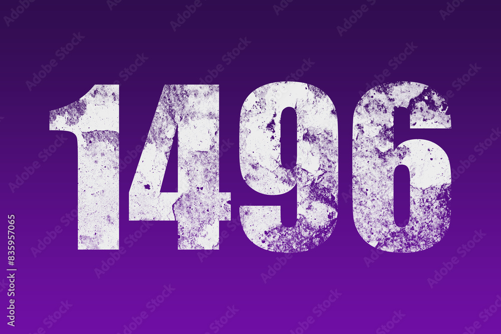 flat white grunge number of 1496 on purple background. flat white grunge number of 1496 on purple background.