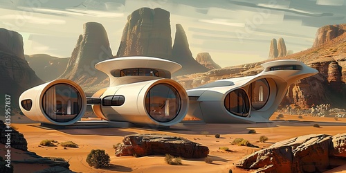 a image of a futuristic house in the desert with a desert landscape